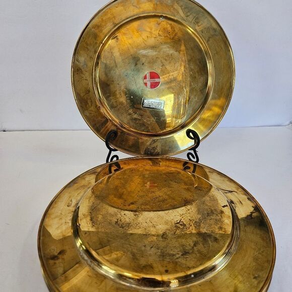 Vintage MCM Set of 6 Scanmalay's Made In Denmark Solid Brass Charger Plates - Picture 6 of 10